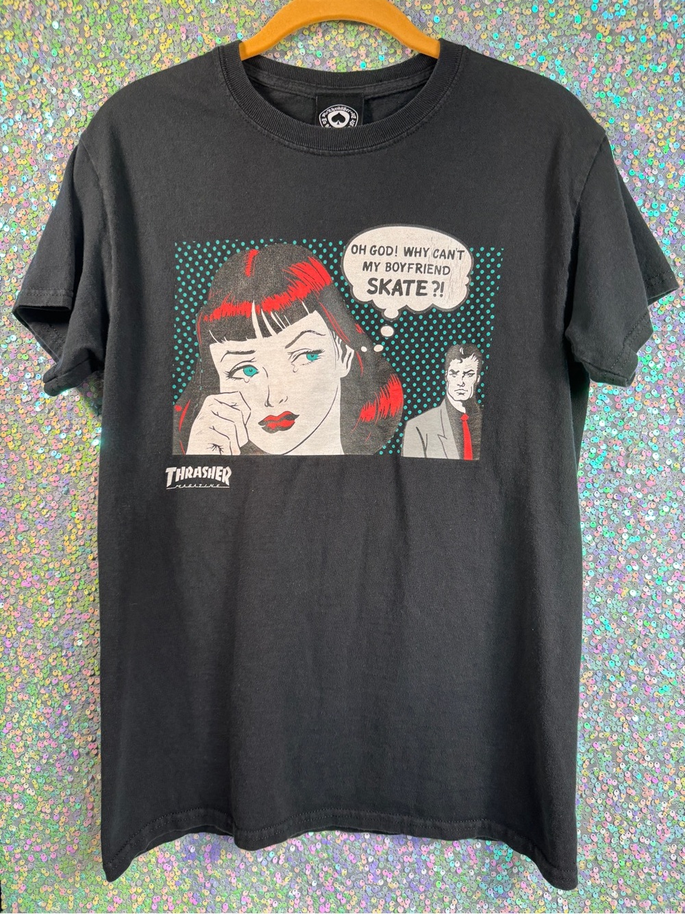 Thrasher Black Comic Pop Art Tee
